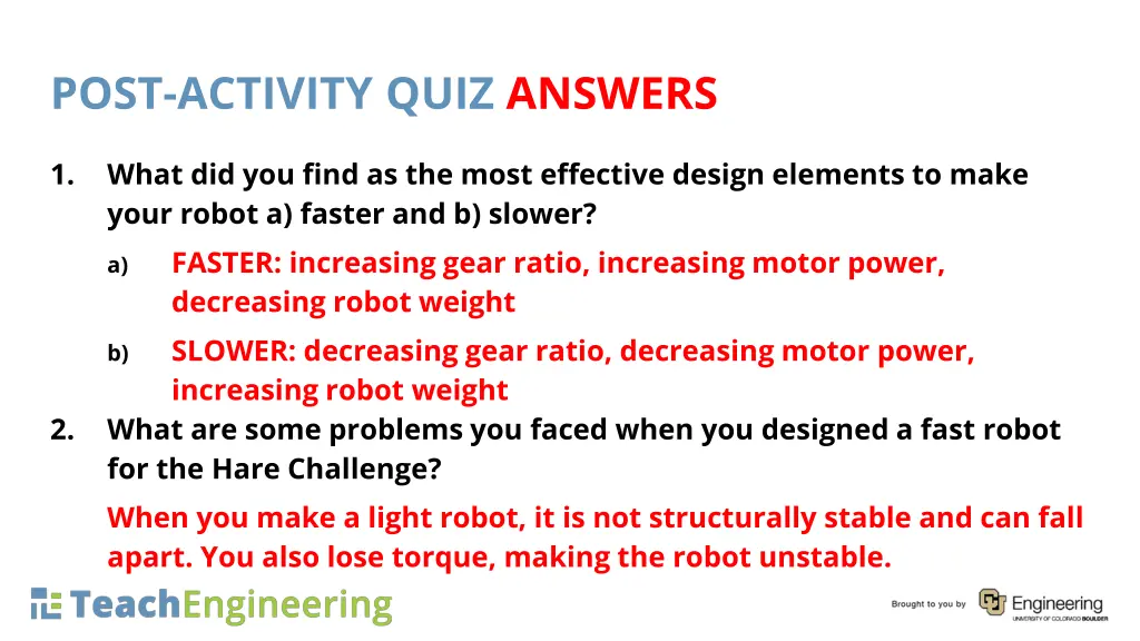 post activity quiz answers