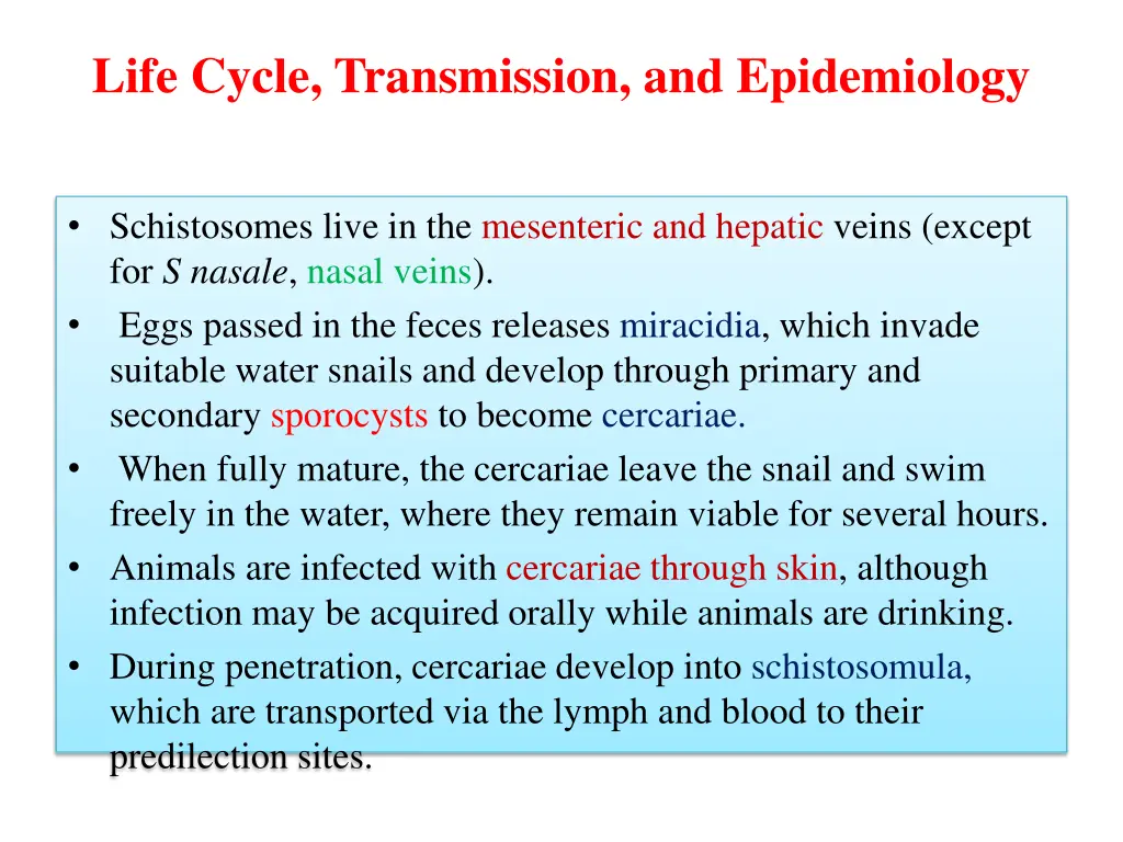 life cycle transmission and epidemiology