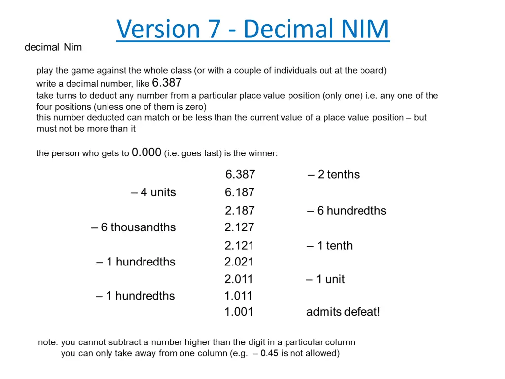 version 7 decimal nim