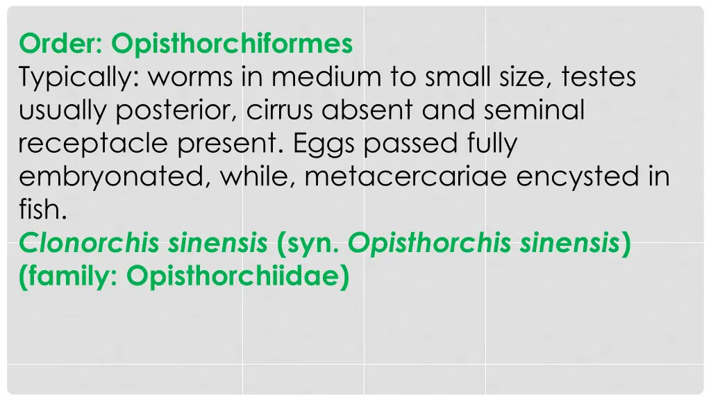 order opisthorchiformes typically worms in medium