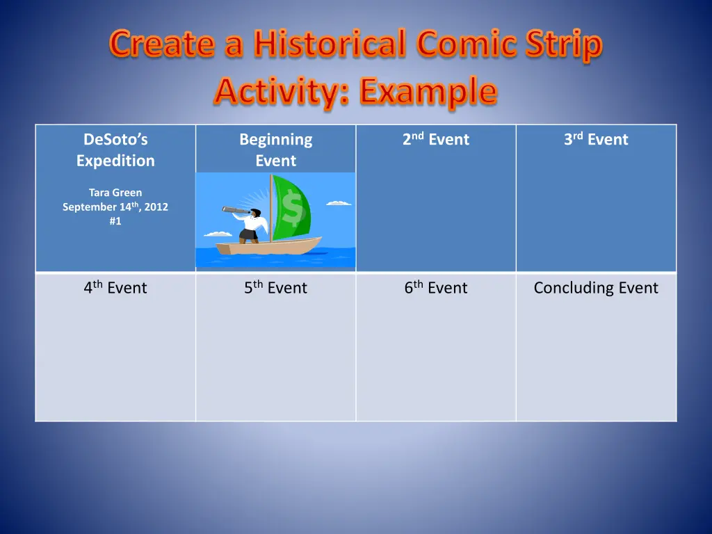 create a historical comic strip activity example