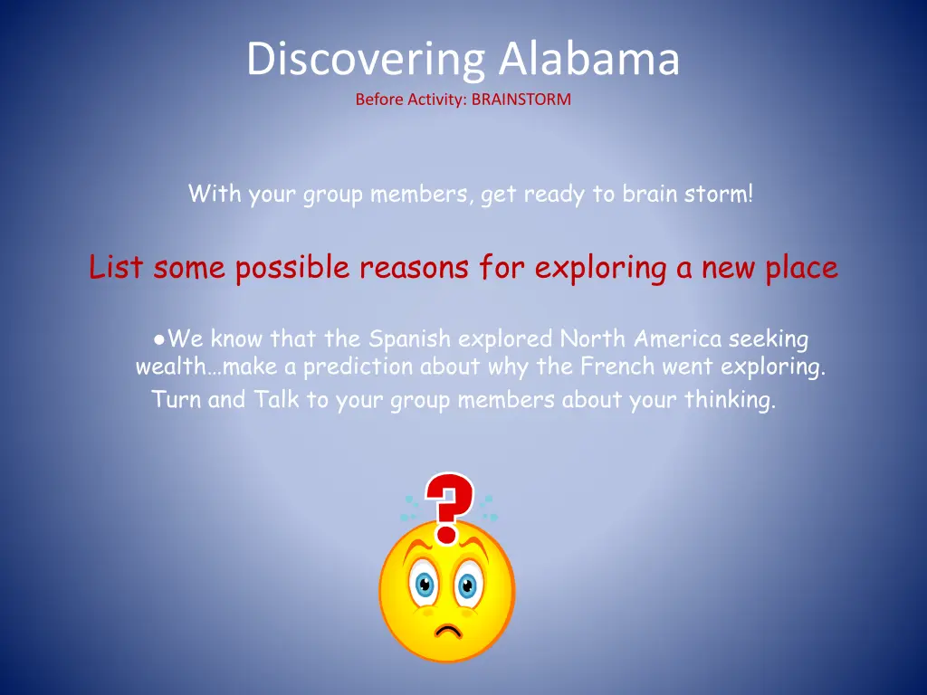 discovering alabama before activity brainstorm