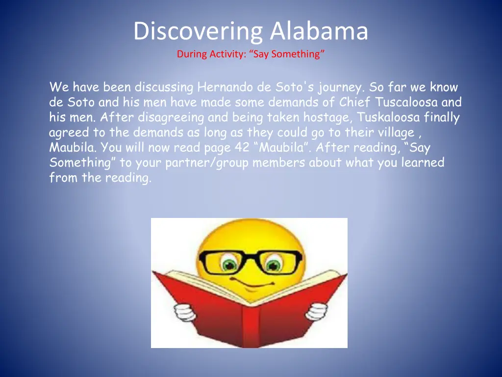 discovering alabama during activity say something