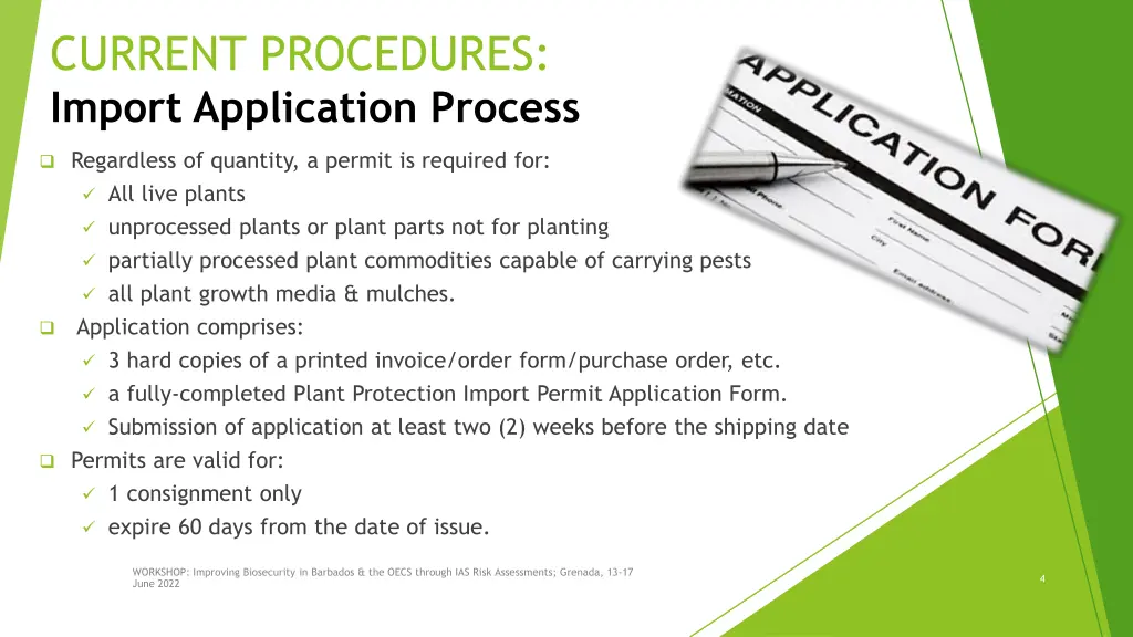 current procedures import application process