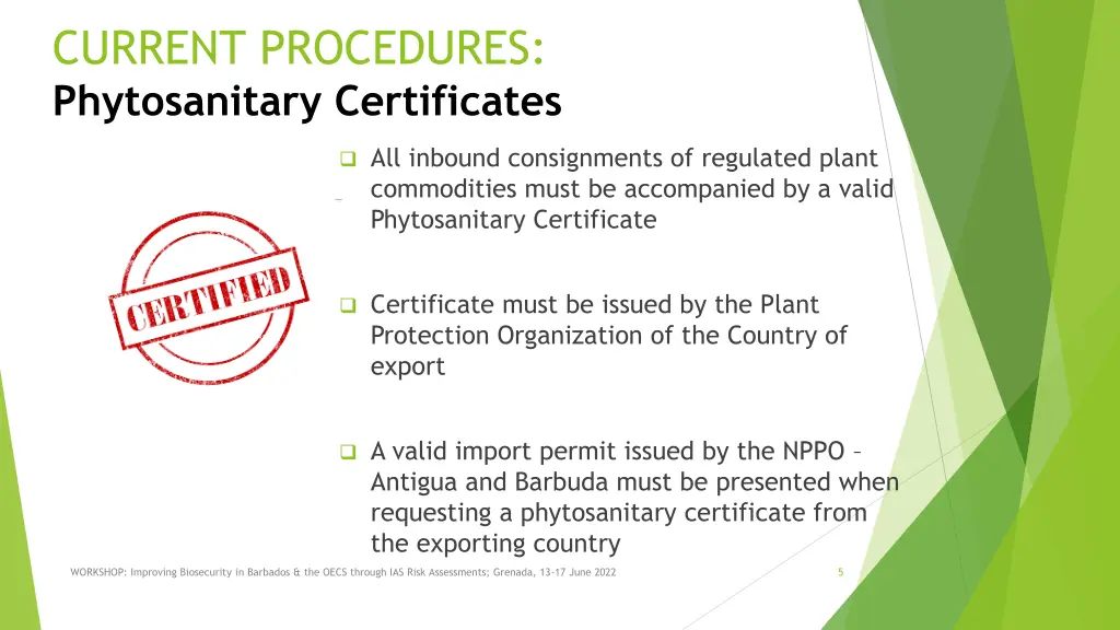 current procedures phytosanitary certificates