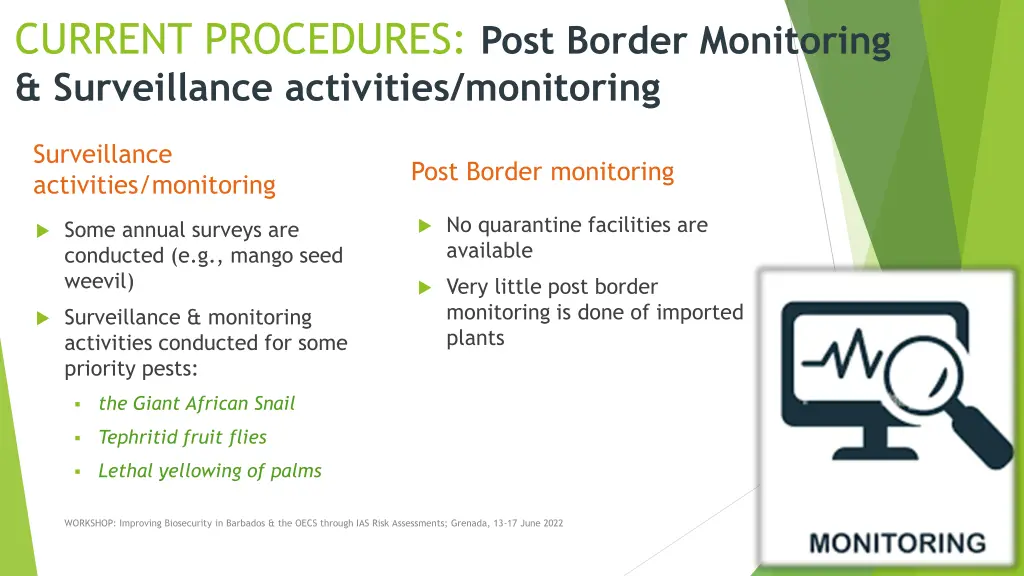 current procedures post border monitoring