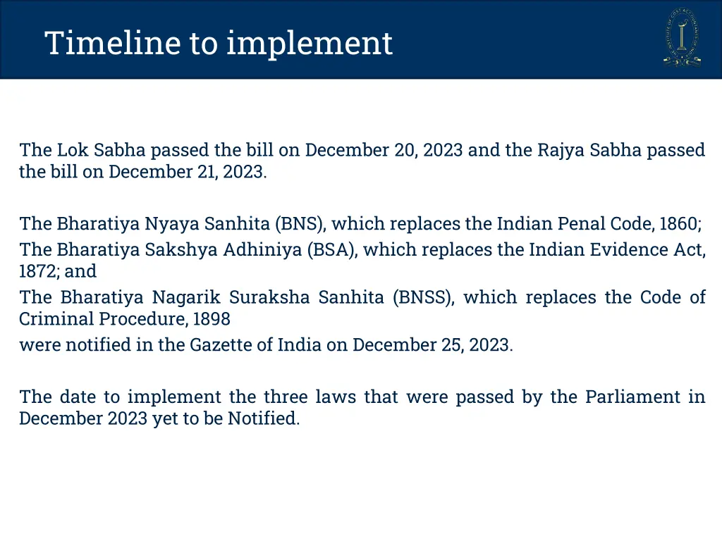 timeline to implement