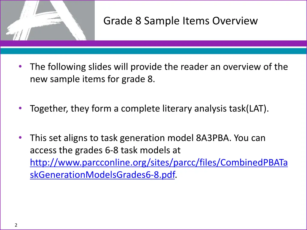 grade 8 sample items overview