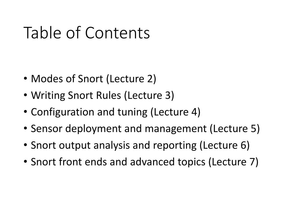 table of contents