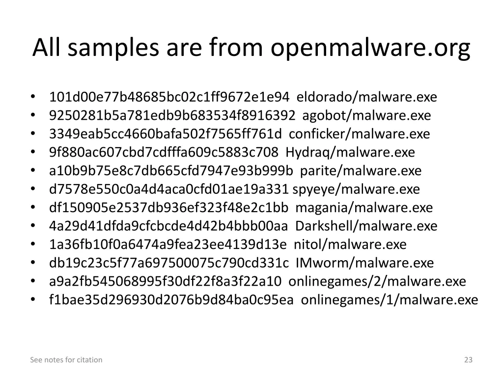 all samples are from openmalware org