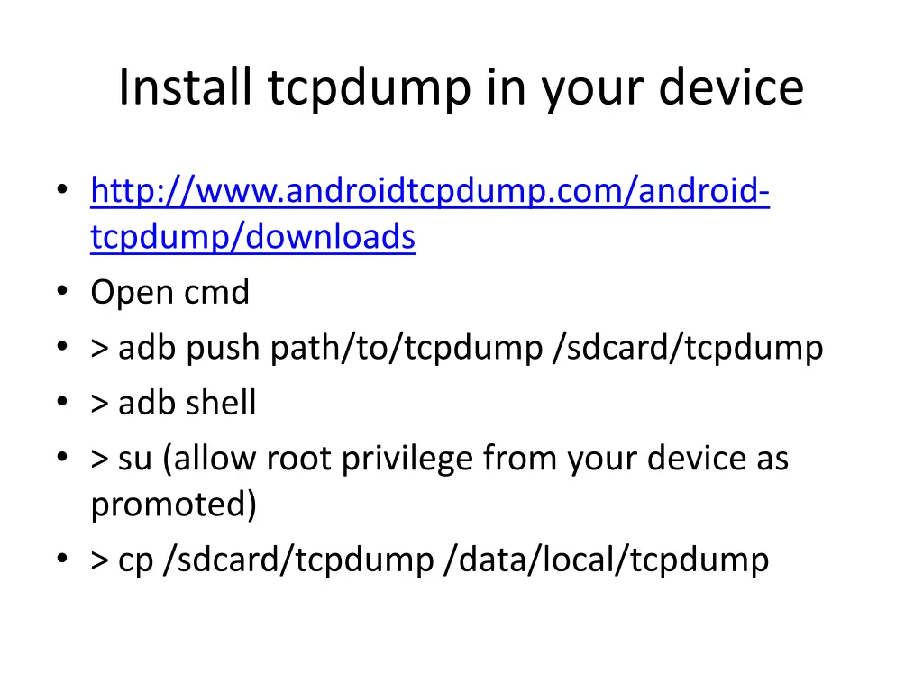 install tcpdump in your device