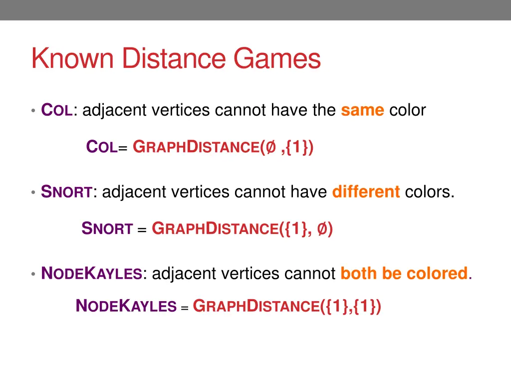 known distance games