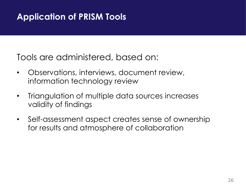 application of prism tools