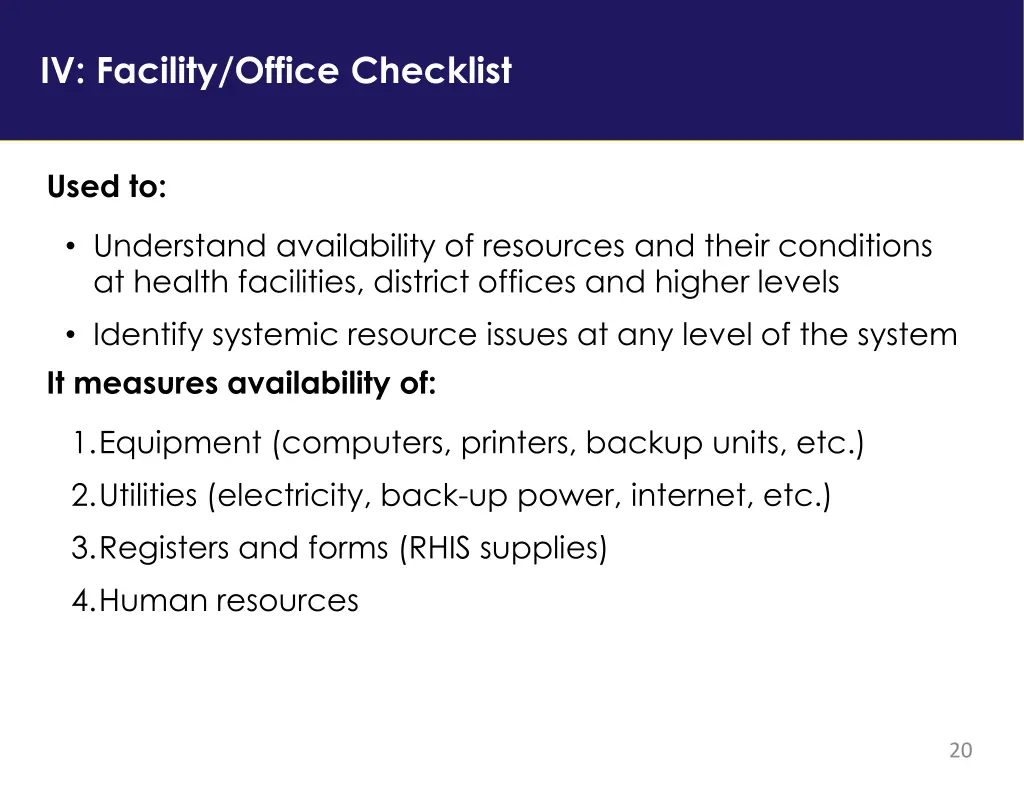 iv facility office checklist