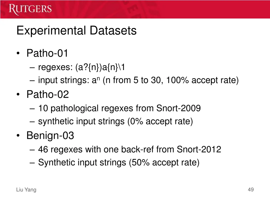 experimental datasets 1