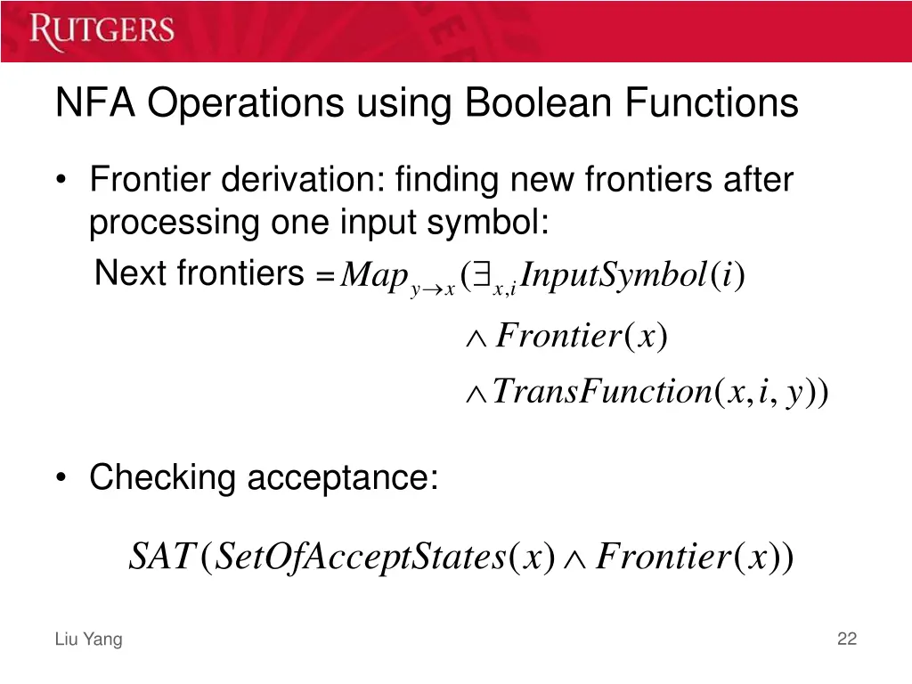 nfa operations using boolean functions