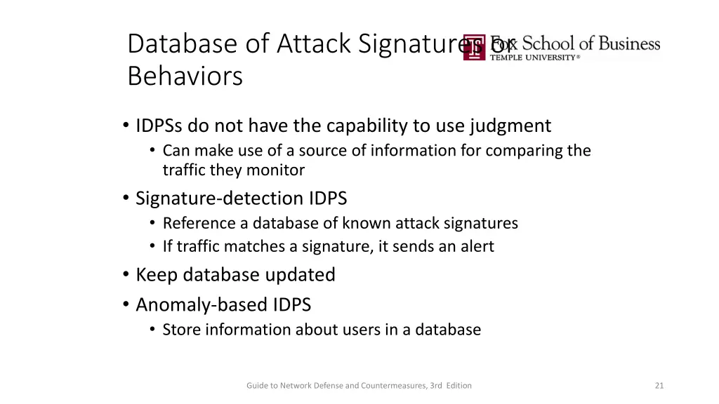 database of attack signatures or behaviors