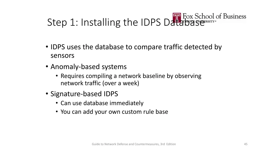 step 1 installing the idps database