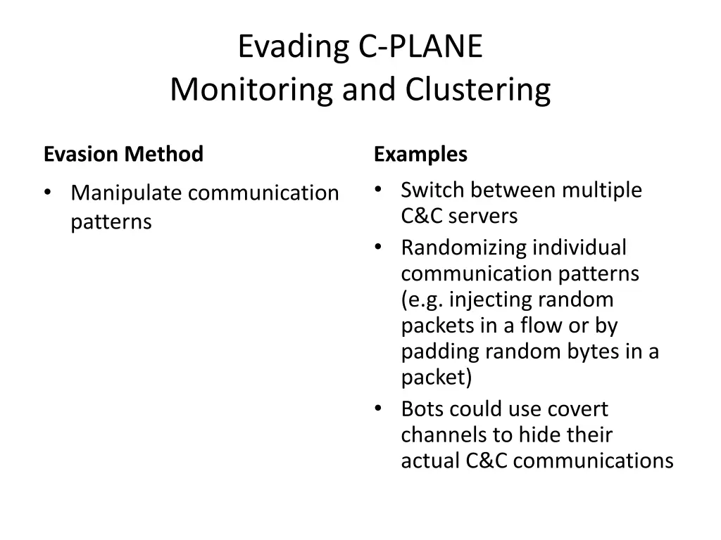 evading c plane monitoring and clustering