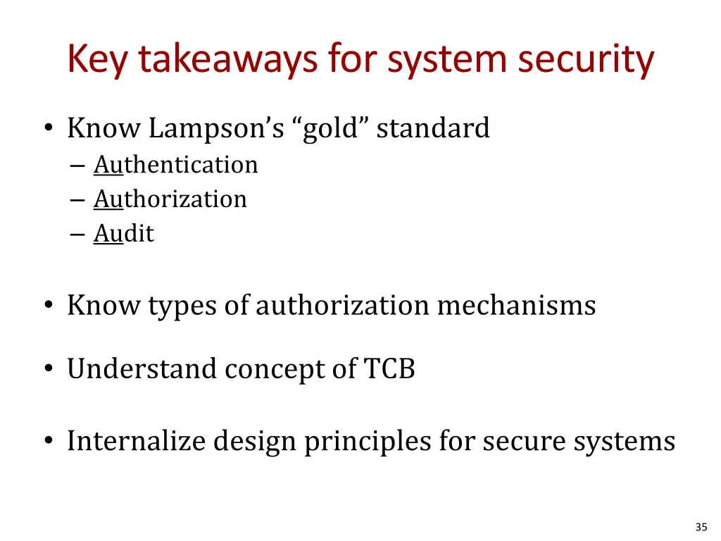 key takeaways for system security