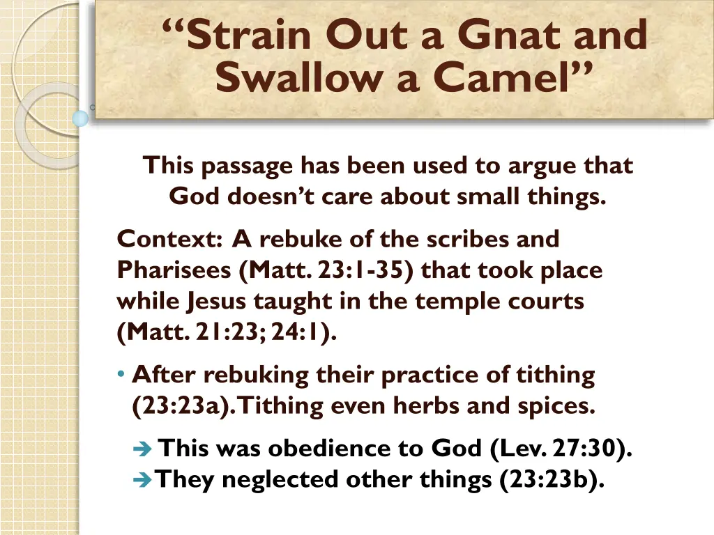 strain out a gnat and swallow a camel 1