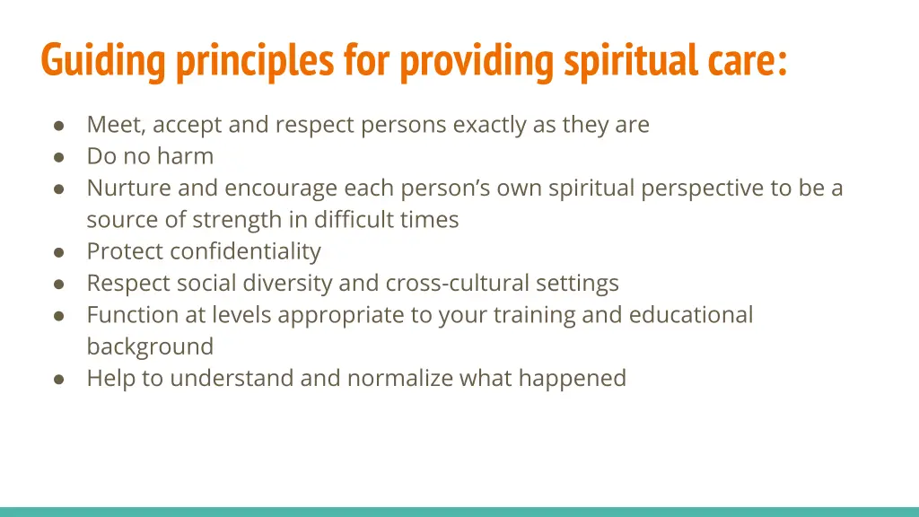 guiding principles for providing spiritual care