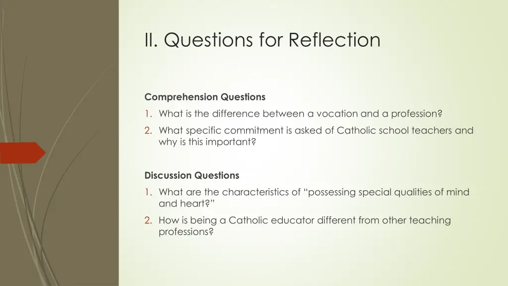 ii questions for reflection