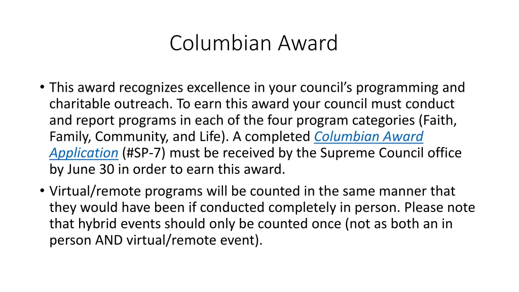 columbian award