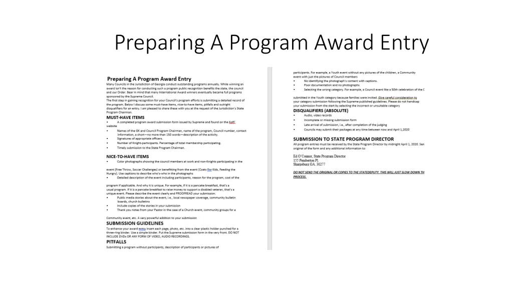 preparing a program award entry