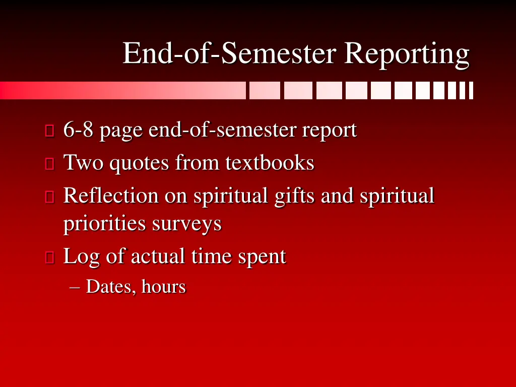 end of semester reporting