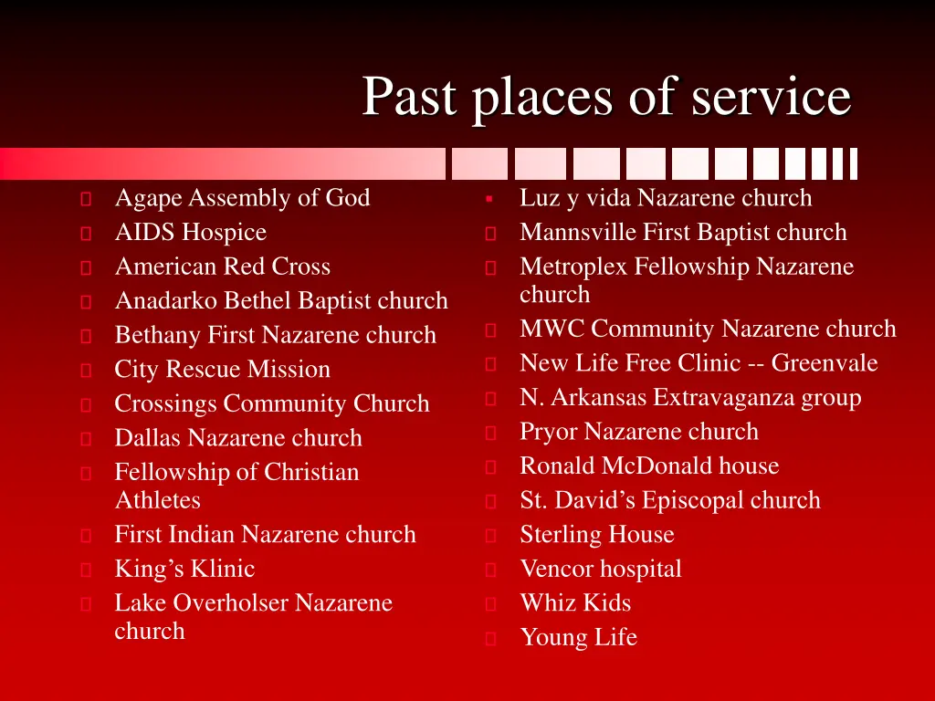 past places of service