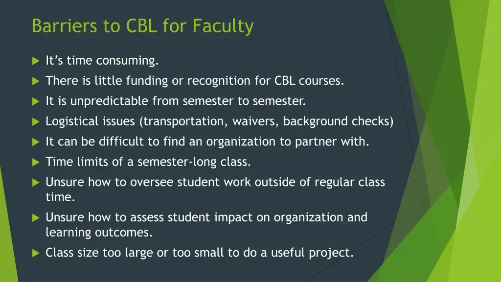 barriers to cbl for faculty