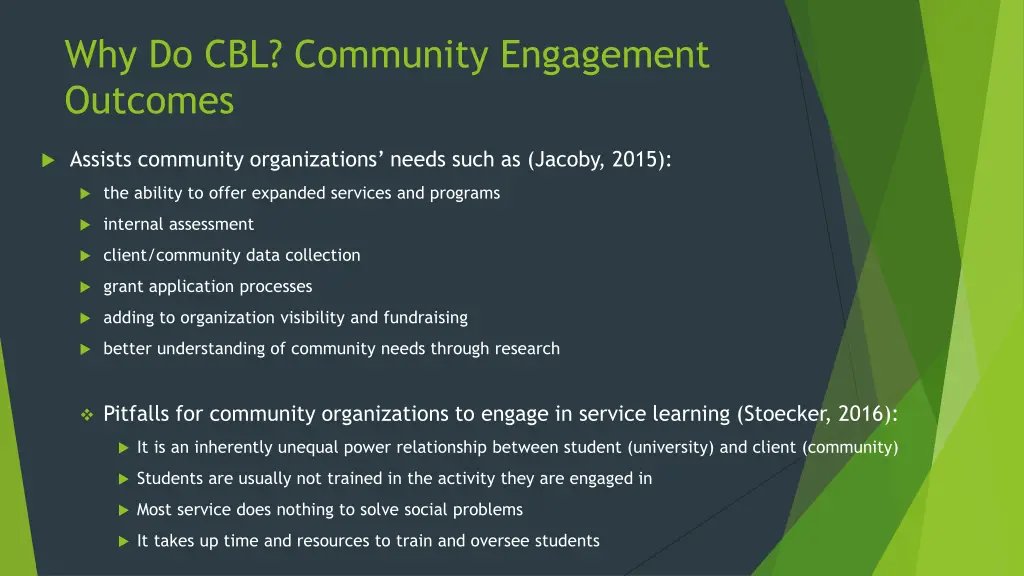 why do cbl community engagement outcomes