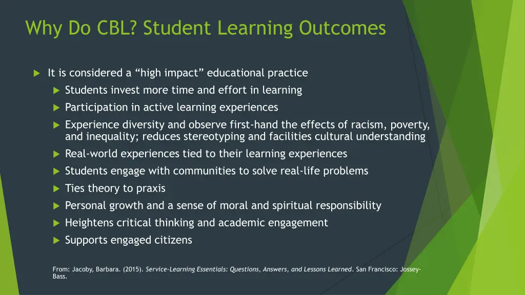 why do cbl student learning outcomes