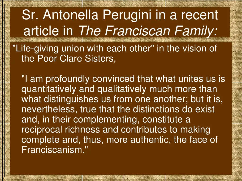 sr antonella perugini in a recent article