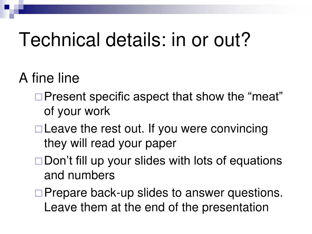 technical details in or out