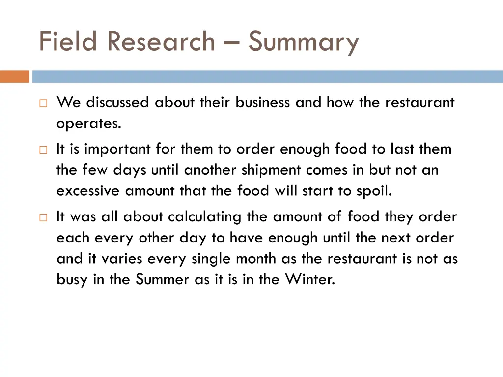 field research summary