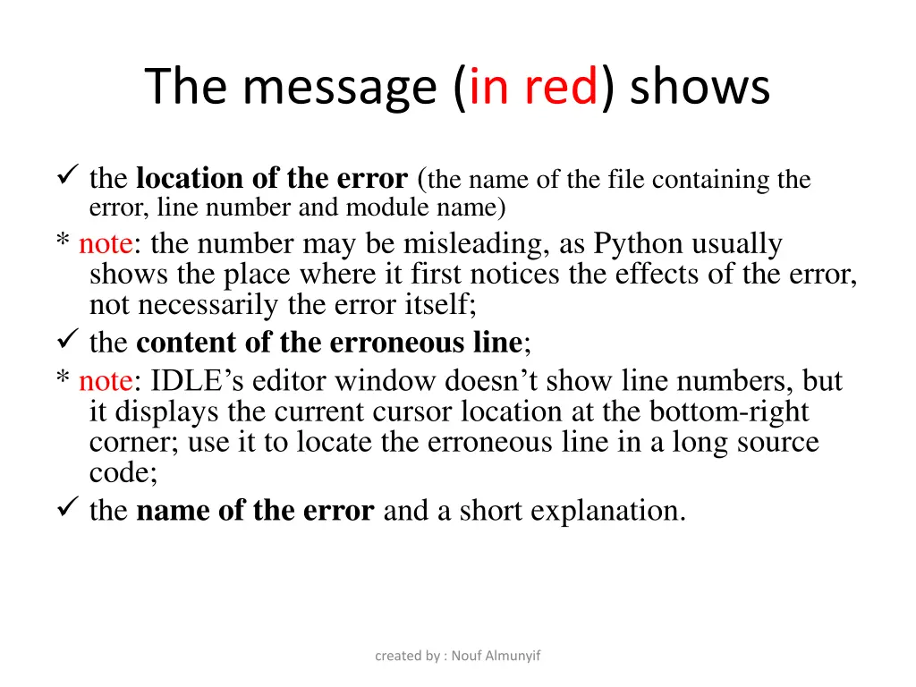 the message in red shows