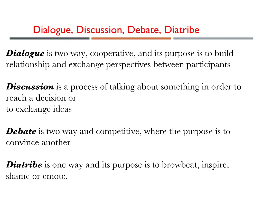 dialogue discussion debate diatribe