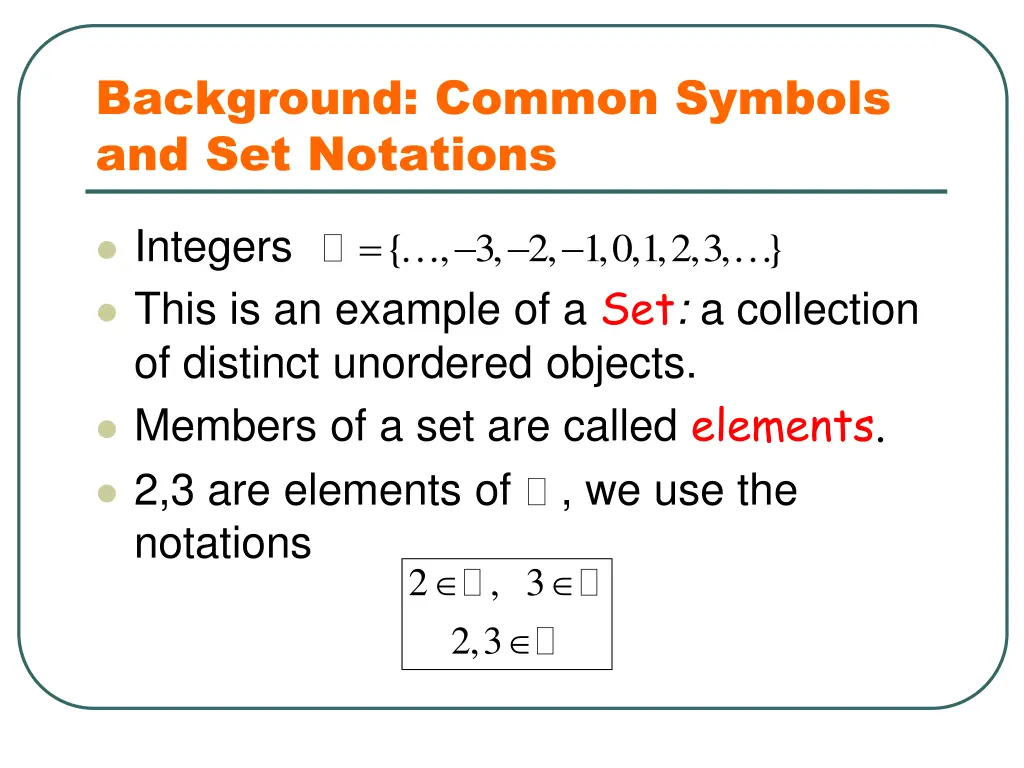 background common symbols and set notations