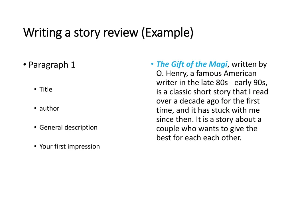 writing a story writing a story review example