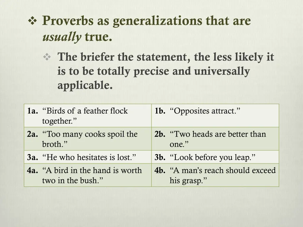 proverbs as generalizations that are usually true 3