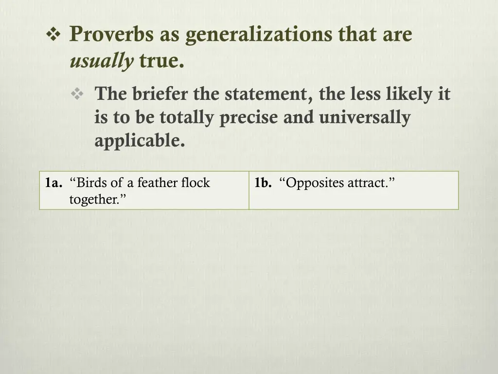 proverbs as generalizations that are usually true