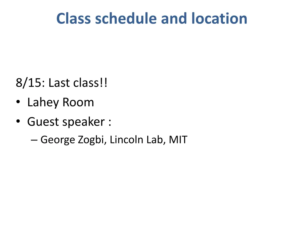 class schedule and location