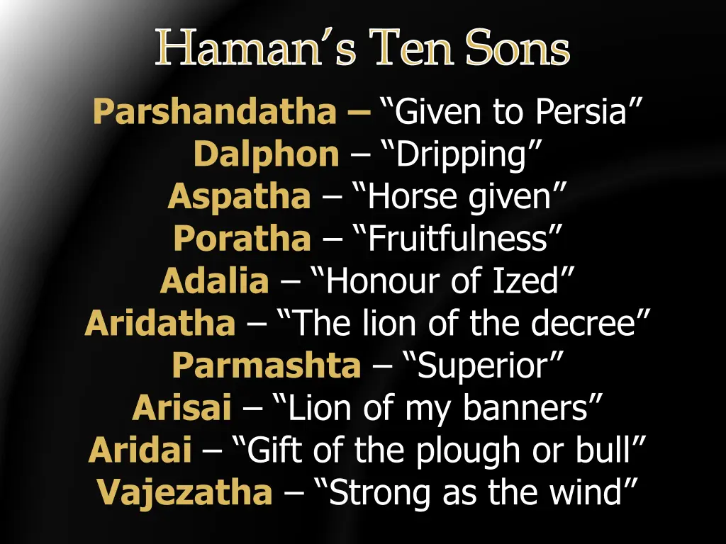 haman s ten sons parshandatha given to persia