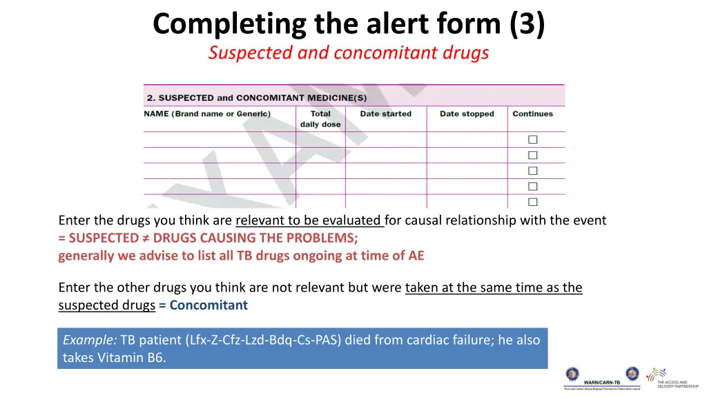 completing the alert form 3 suspected