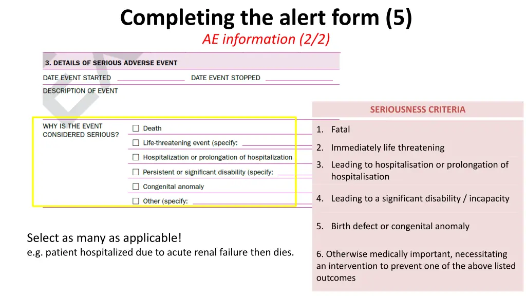 completing the alert form 5 ae information 2 2