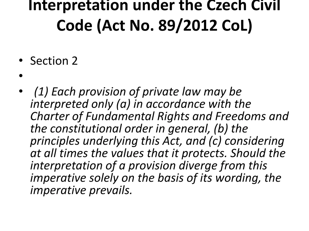 interpretation under the czech civil code