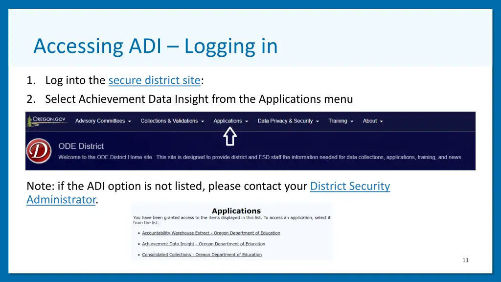 accessing adi logging in