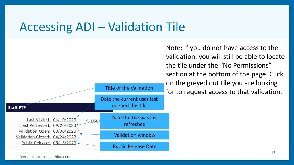 accessing adi validation tile